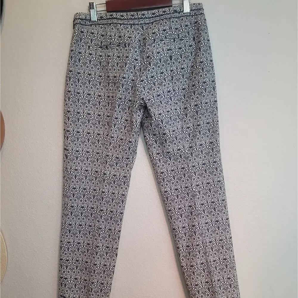 TORY BURCH Heidi Blue White Jacquard Stretch Pant Coastal Office Preppy Classic